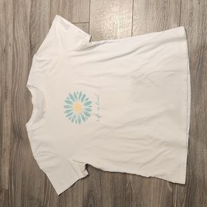 Life Is Good White Tee with Blue and Yellow Flower